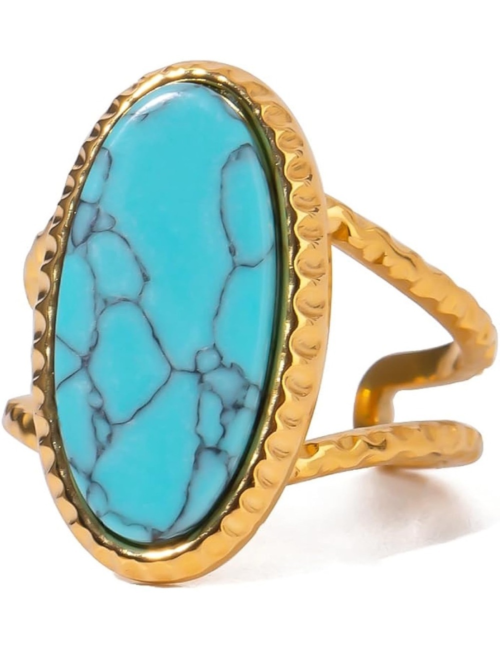 Boho Turquoise Style Gold Plated Ring Adjustable - Picture 2 of 10